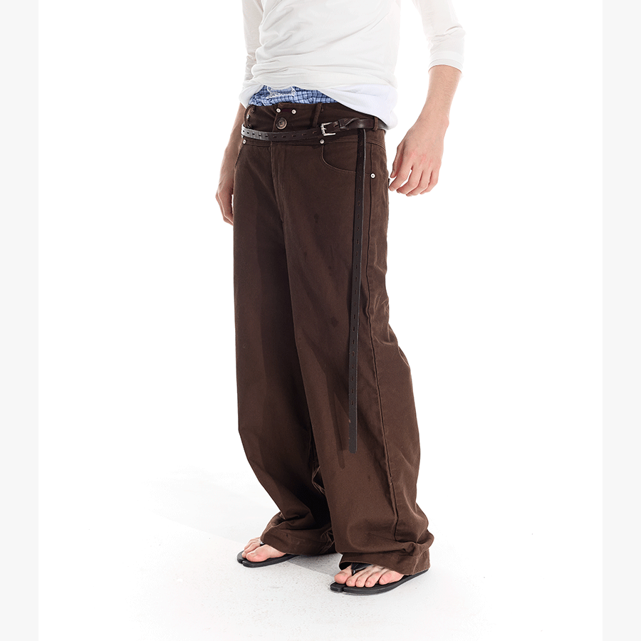 Men's Rivet Washed Distressed Straight Pants