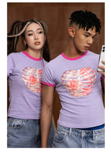 Slim Purple Heart Skeleton Rhinestone Tee