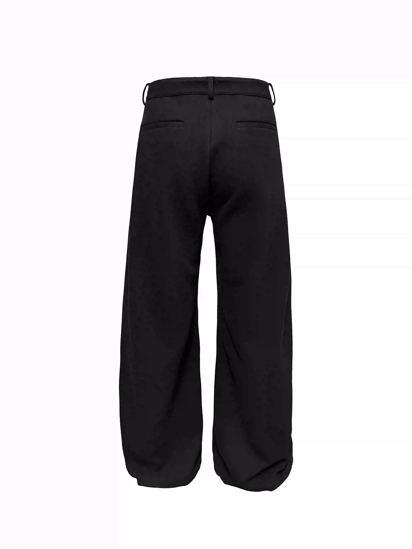 Slightly Curved Asymmetric Pleated Wool Pants