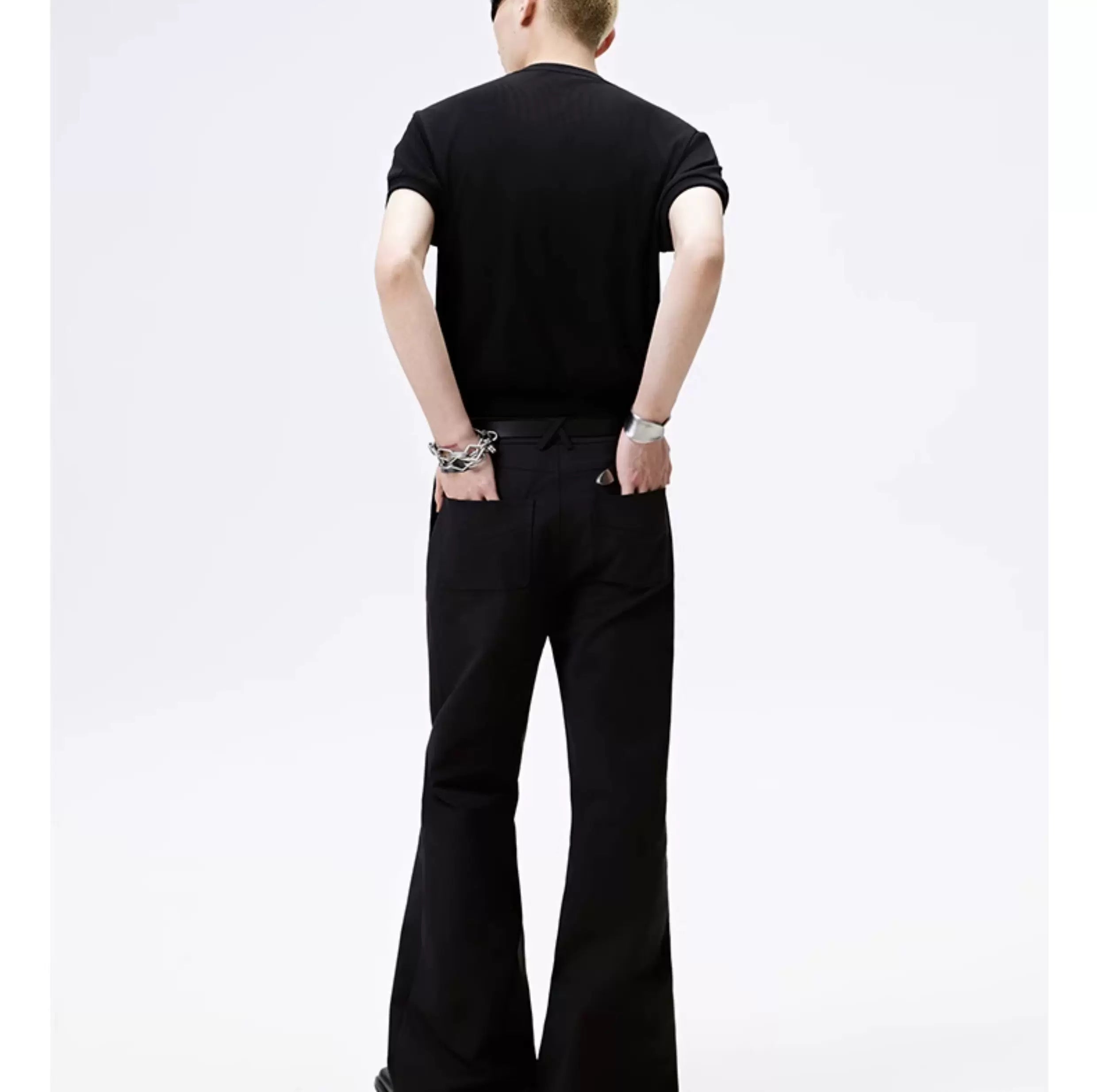 Black Straight Flared Casual Pants