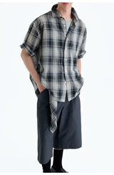 Loose Plaid Cotton Short Sleeve Shirt
