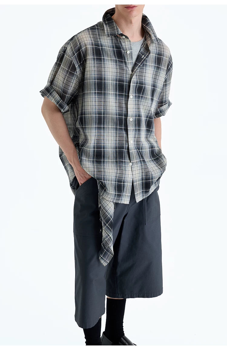 Loose Plaid Cotton Short Sleeve Shirt