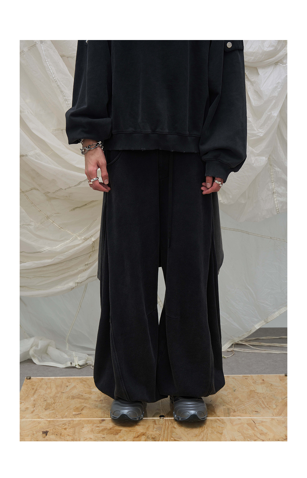 Casual Washed Detachable Tee Flap Sweatpants