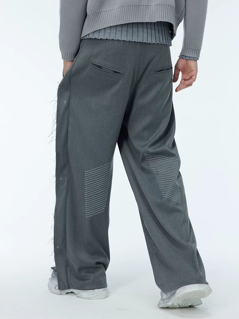 Unisex Grey Frayed Straight Leg Pants