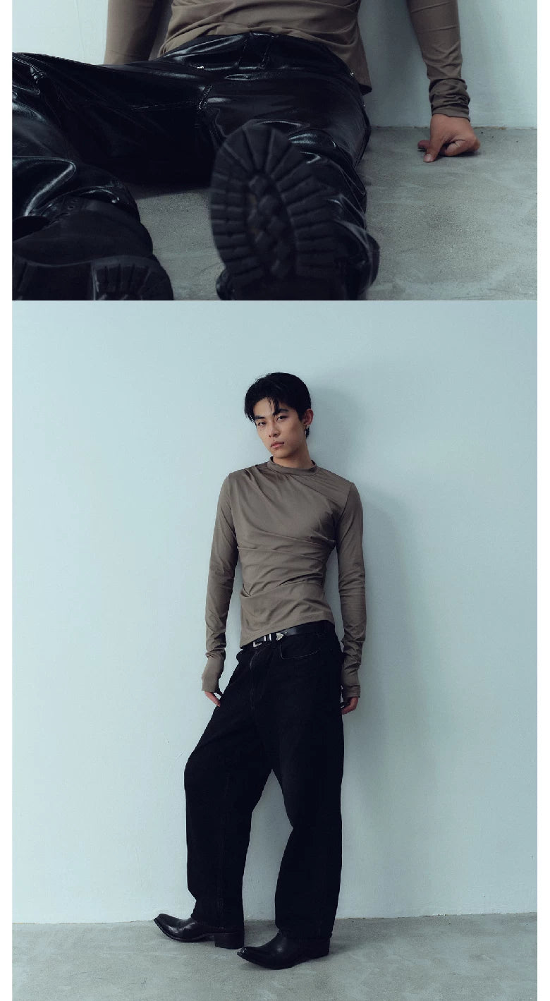 Wrinkled Slim Fit Long Sleeve Top