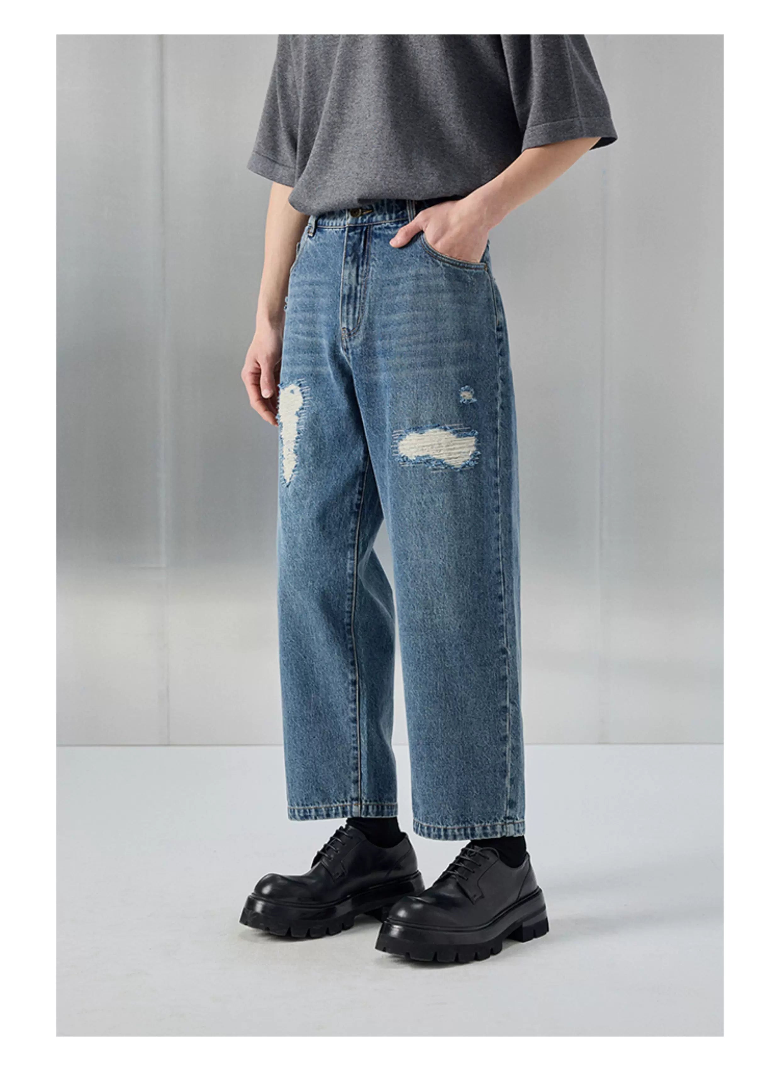 Distressed Patched Denim Pants