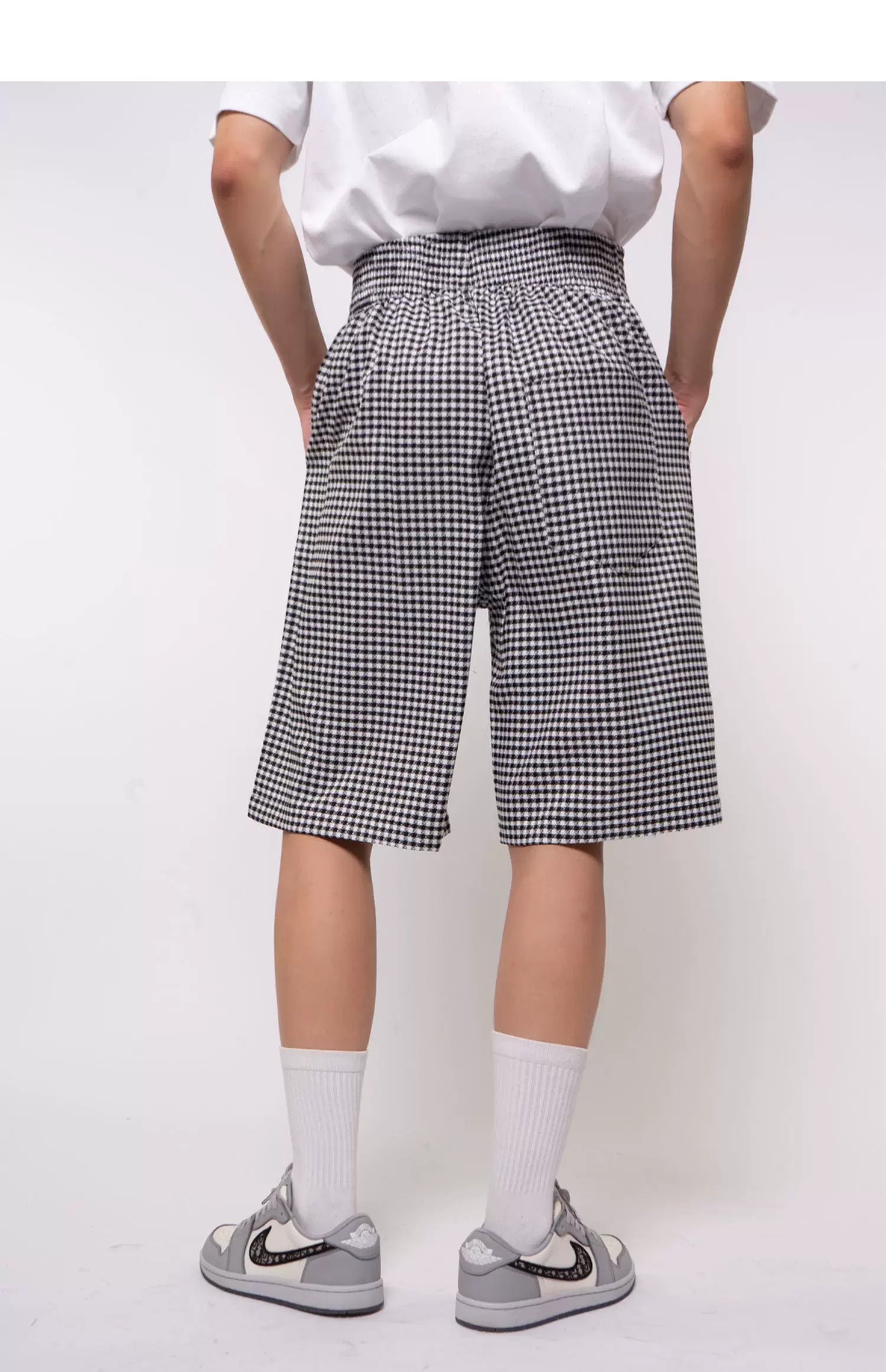 Men's Retro Black White Plaid Shorts
