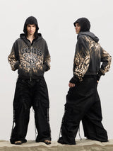 Leopard Embroidered Dual Zip Boxy Hoodie