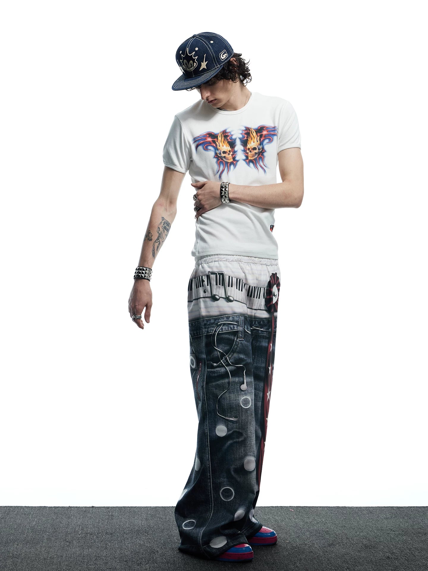 Skull Print Slim Ribbed Tee