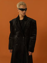 Men's Long Black Velvet Wool Coat