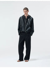 Cropped Lambskin PU Hooded Kangaroo Jacket