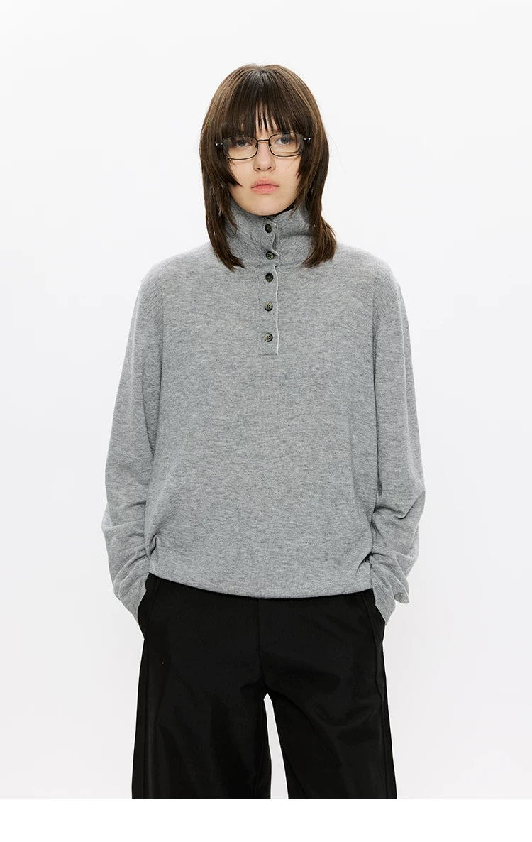 30% Wool Double Collar Polo Tops