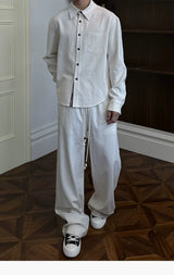Long-sleeve Floral Color-block Tencel Linen Shirt