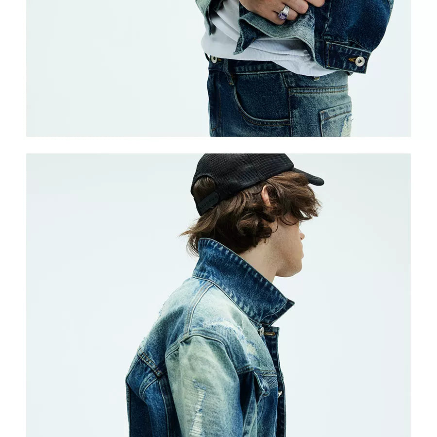 Two Tone Cropped Wide Denim Jacket