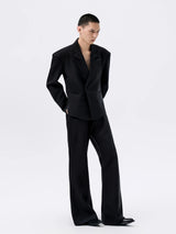Black Herringbone Slim Flared Casual Pants