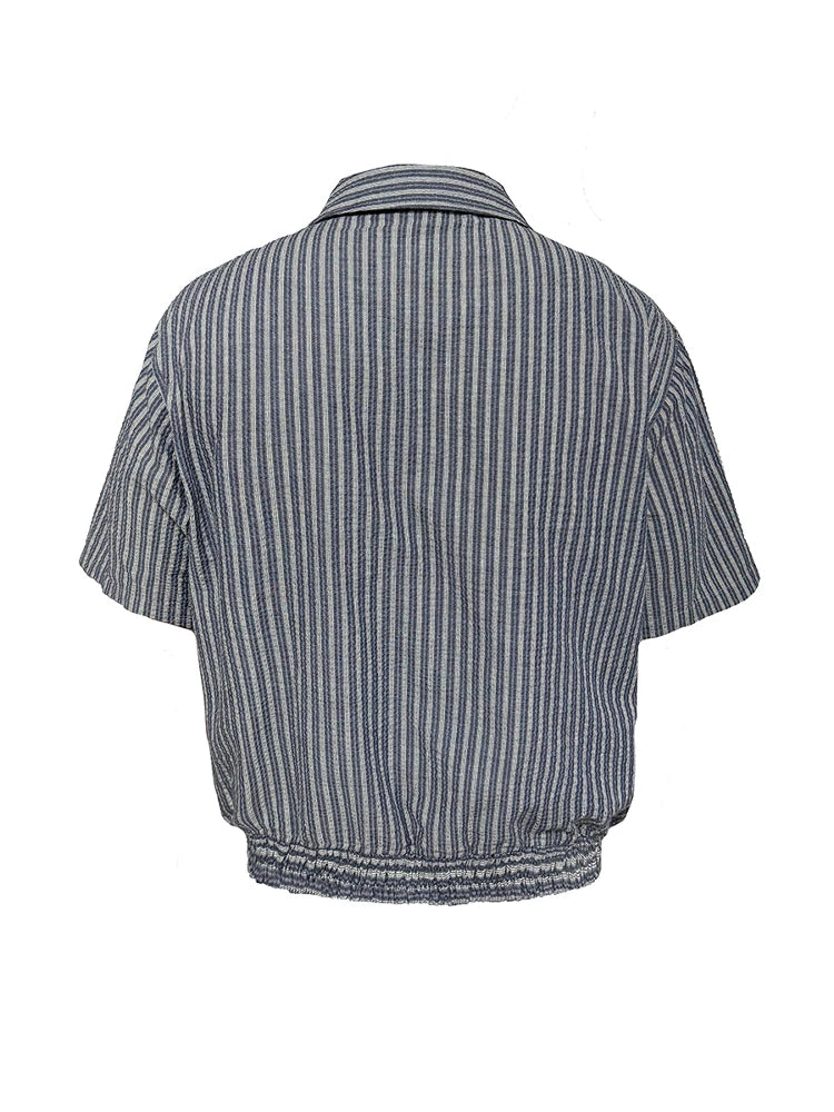 Dark Blue Striped Ruched Shirt