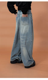 Men's Blue Printed Baggy Jeans