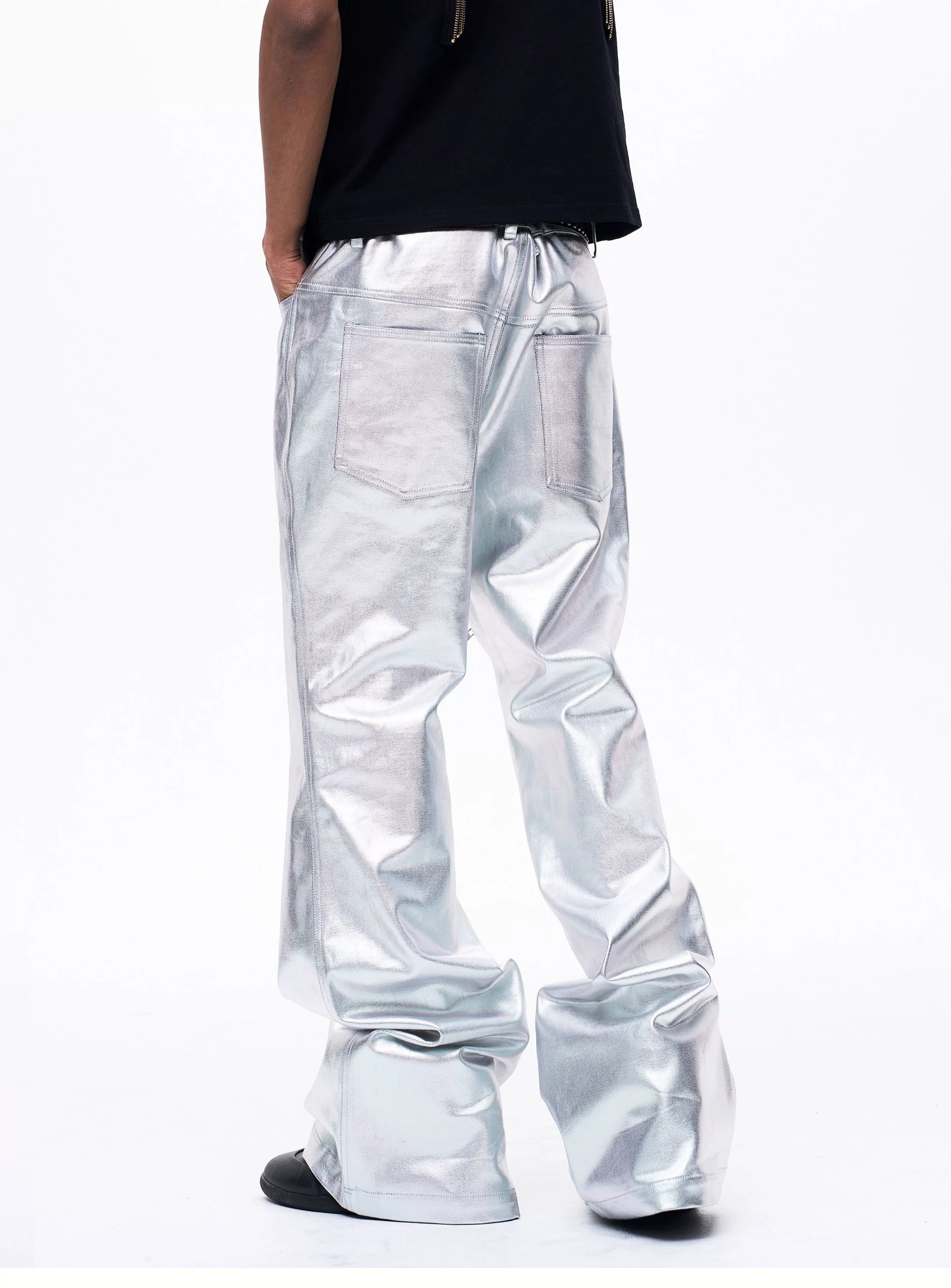 Men's Liquid Metal Silver Flared Jeans