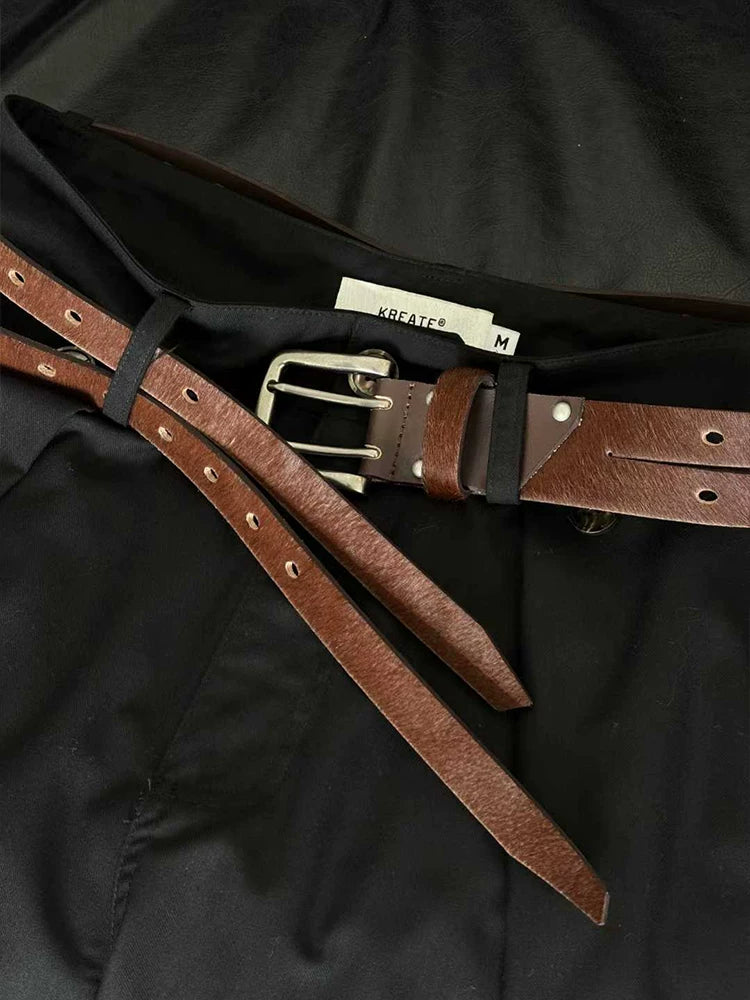 Horsehair Double-breasted Asymmetric Top-grain Leather Belt