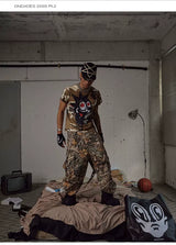 Detachable Bow Wide Leg Camo Pants