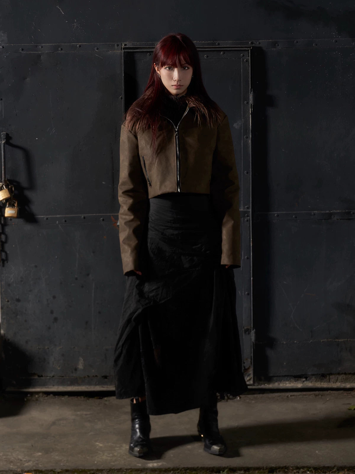 Y2K Fur Collar Cropped Leather Jacket