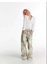 Vintage Digital Lace Print Flare Jeans
