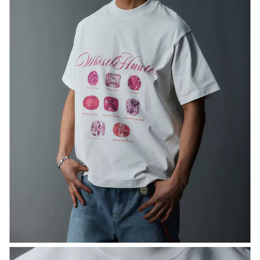 Vintage Loose White Pink Diamond Tee