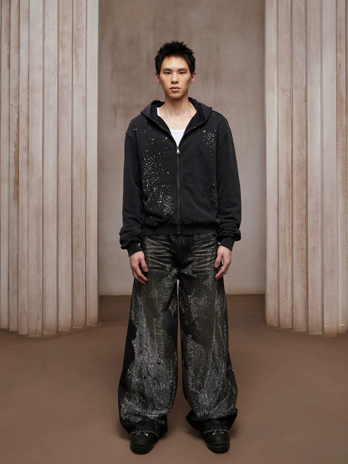 American Washed Rhinestone Straight Leg Jeans