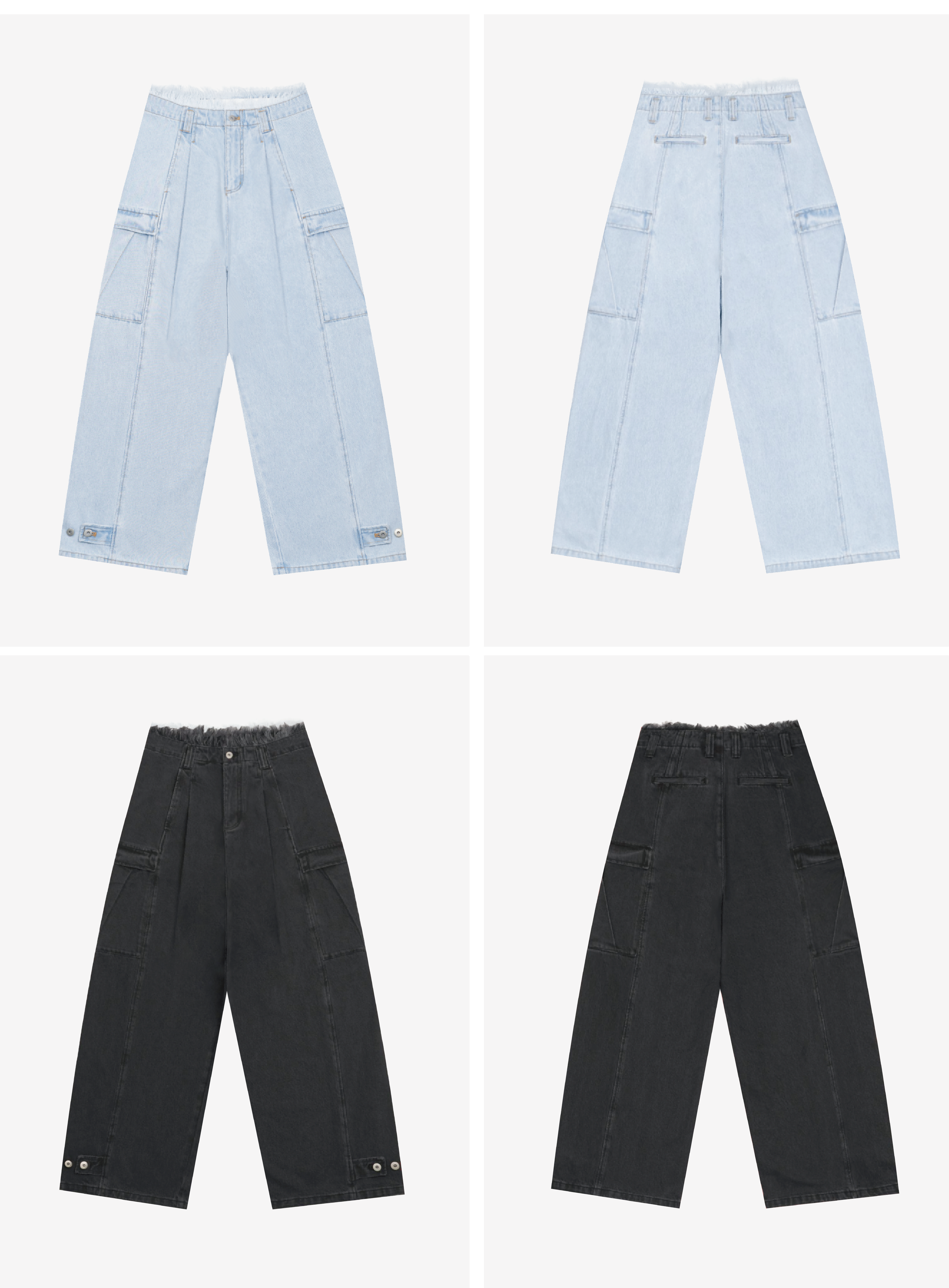 Three-Piece Raw Hem Curved Jeans