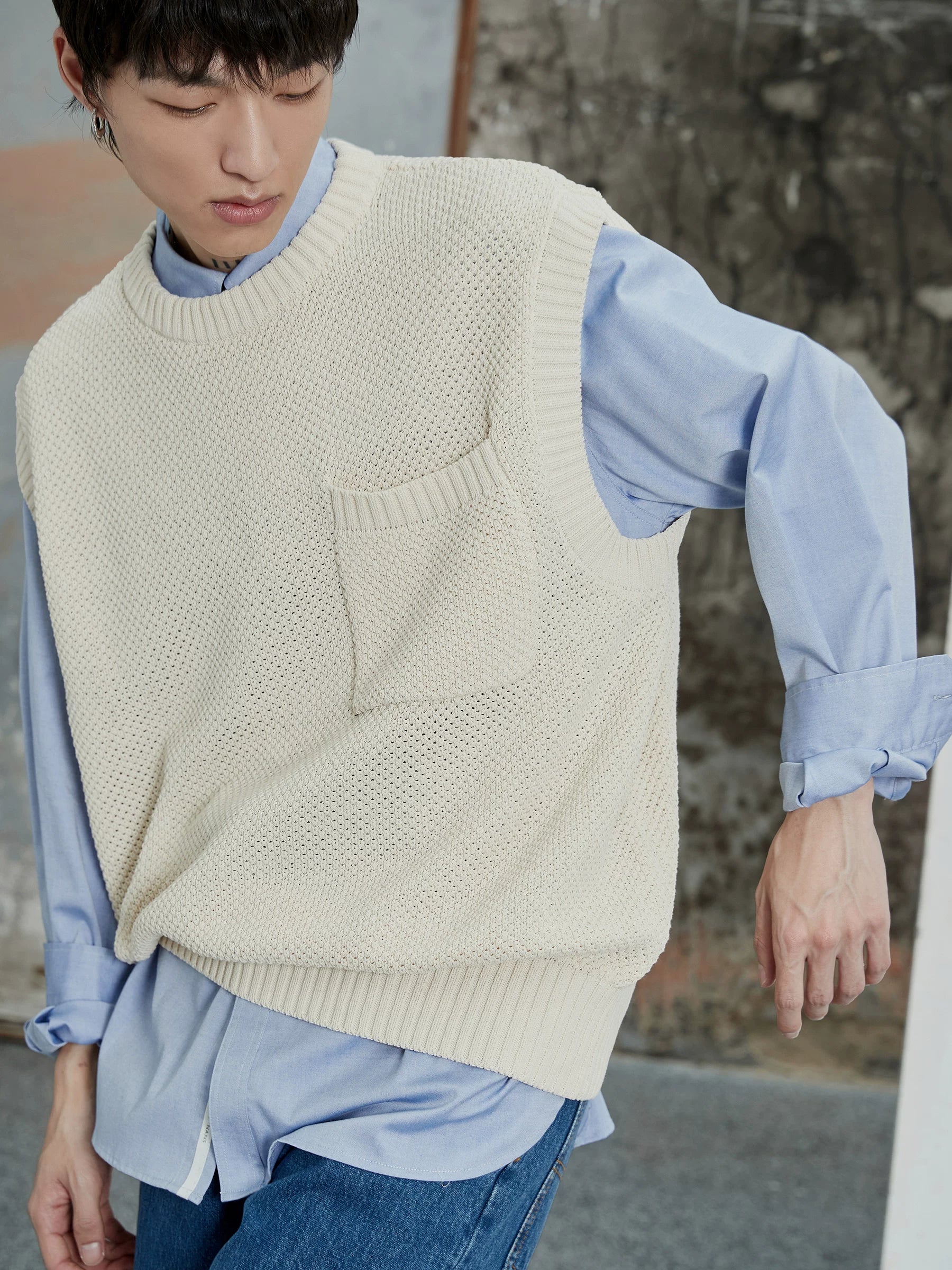 80s Cotton Oxford Asymmetric Pocket Shirt