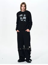 Men's Black Straight Two-In-One Riveted Sweatpants