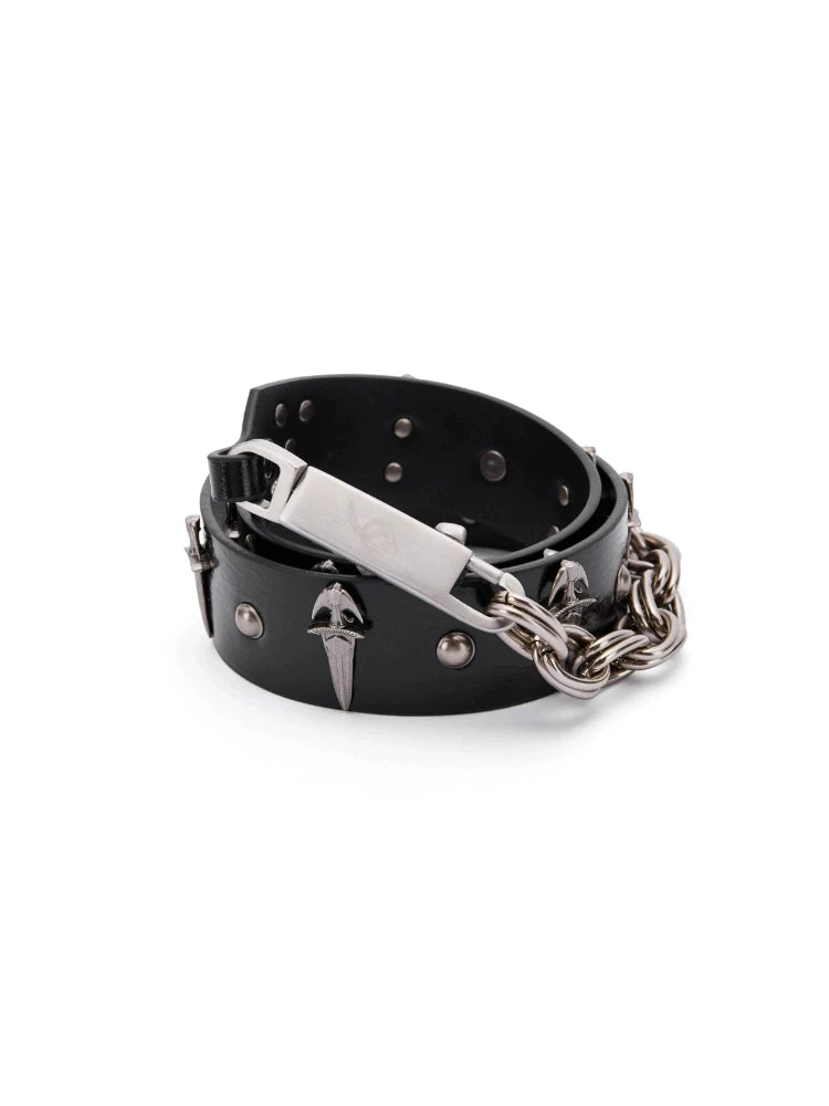 Medieval Genuine Leather Chain Rivet Belt