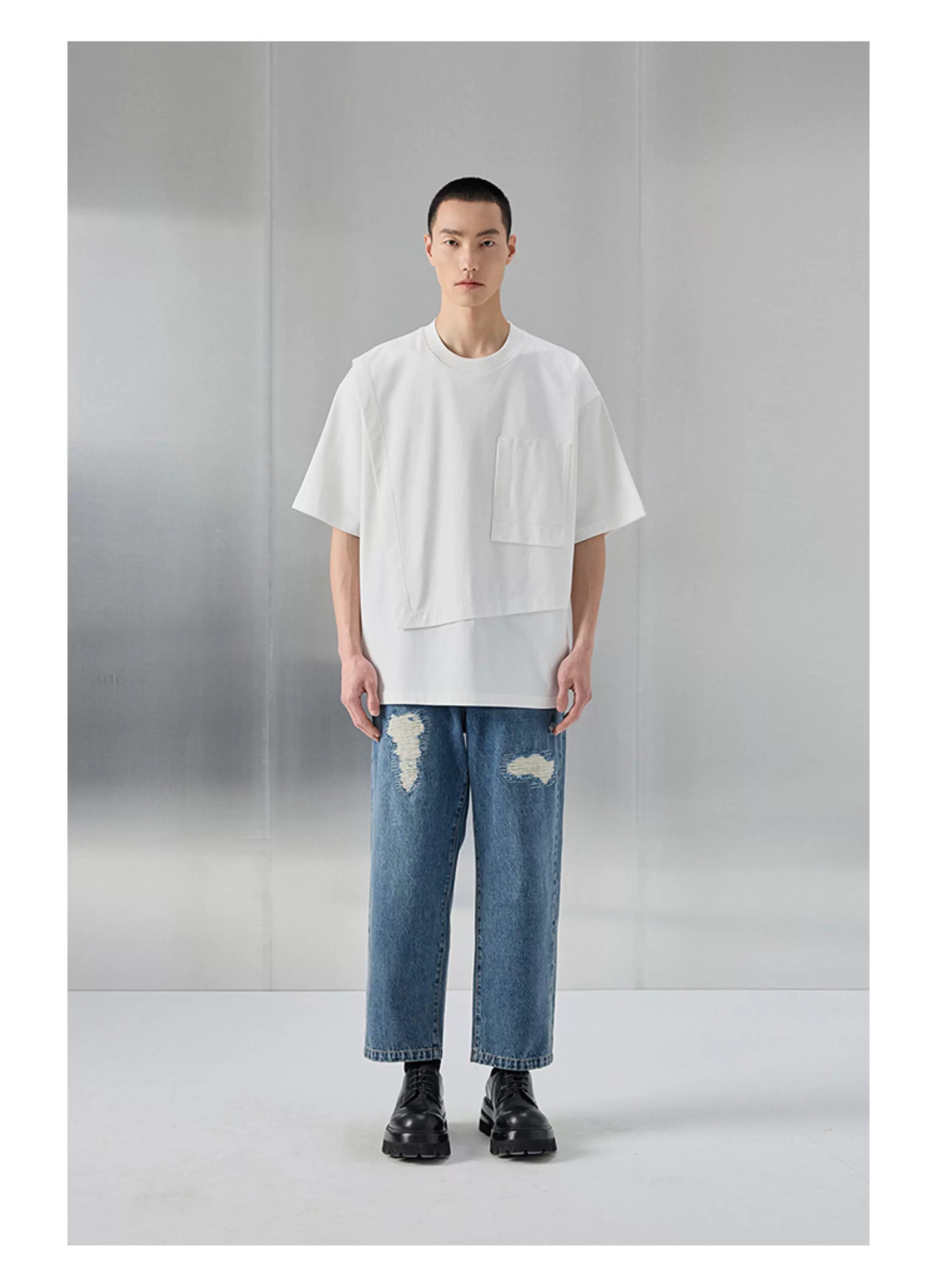 Distressed Patched Denim Pants