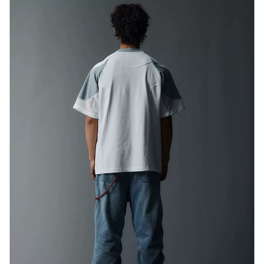 Two-Tone Washed Mesh Patchwork Tee