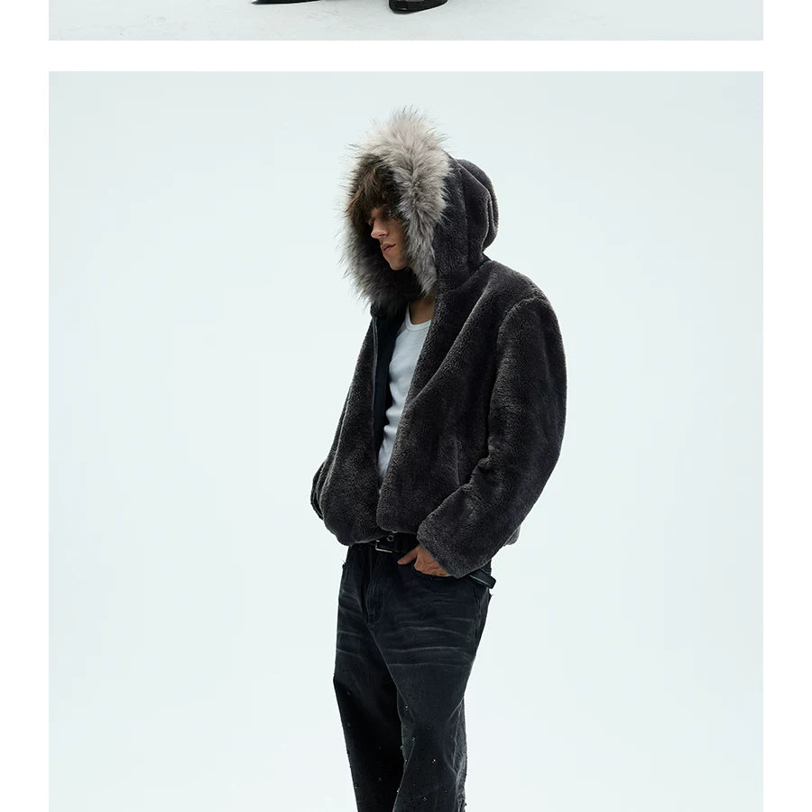 Detachable Fur Collar Fleece Hooded Coat