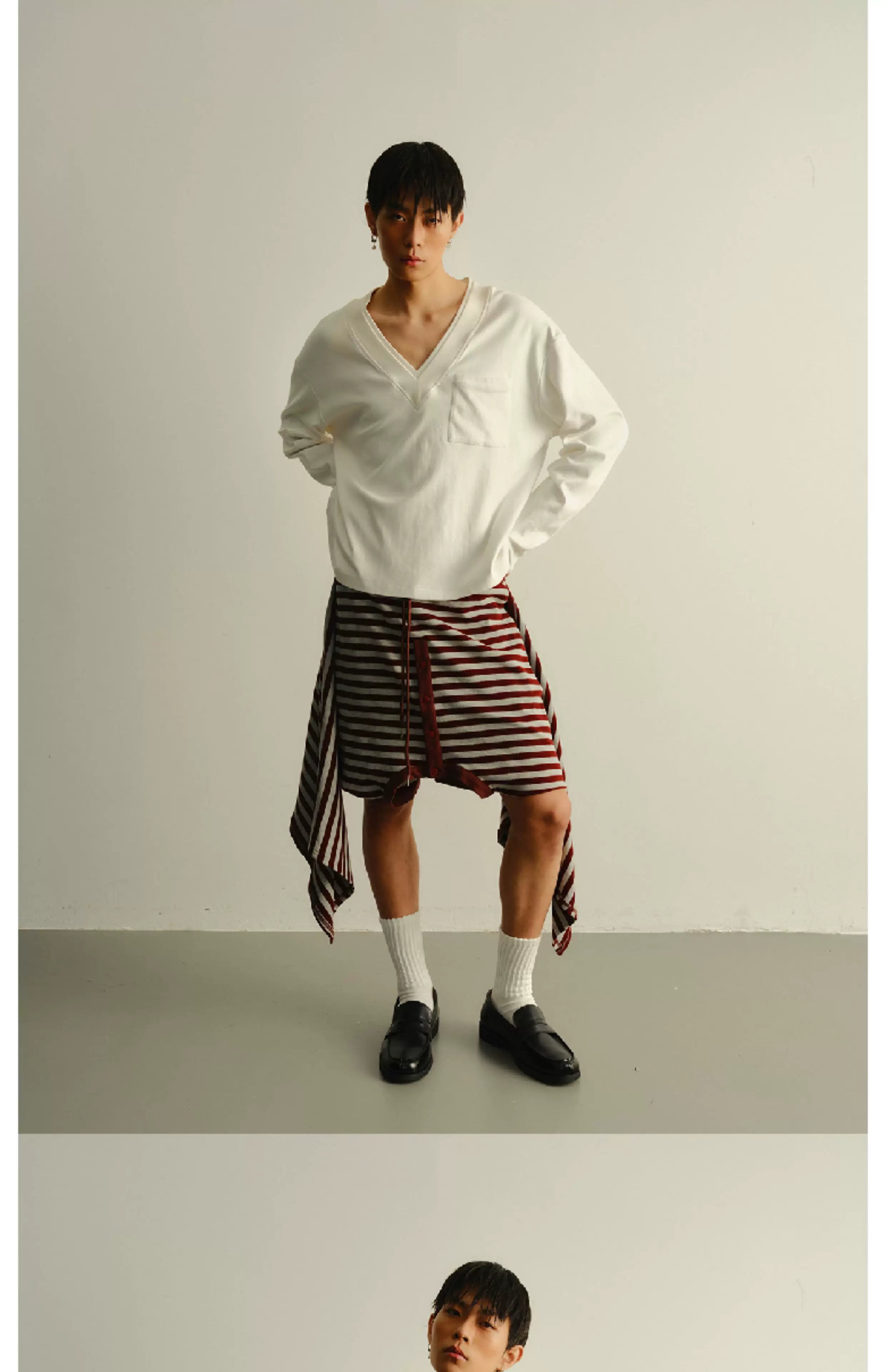 Striped Loose Deconstructed Sweat Shorts