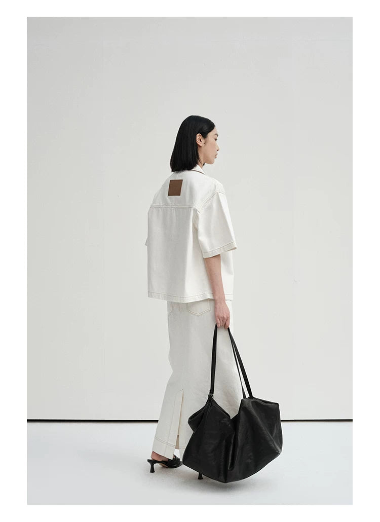 Cropped Contrast Cuban Collar Shirt Jacket