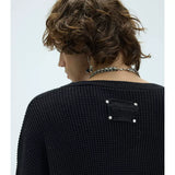 V-Neck Three-Color Waffle Lace Knit Sweater