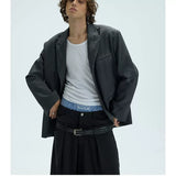 Two-Tone Distressed Oversized Casual Blazer