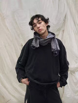 Washed Detachable Ripped Hood Grey Sweatshirt