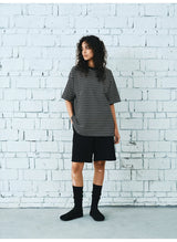 Black White Striped Cotton Silk T-Shirt