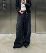 Wide Leg Cuffed Washed Jeans
