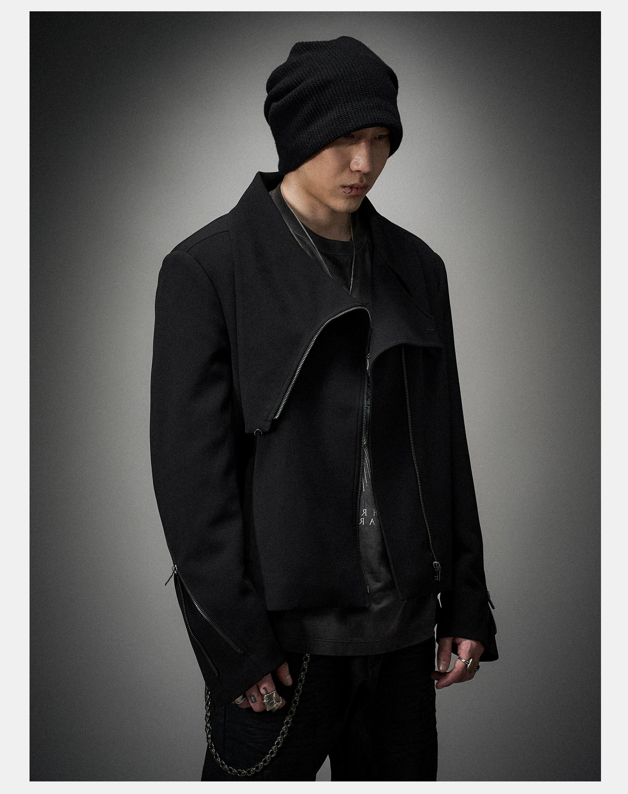 Dark Matte High Collar Zip Jacket