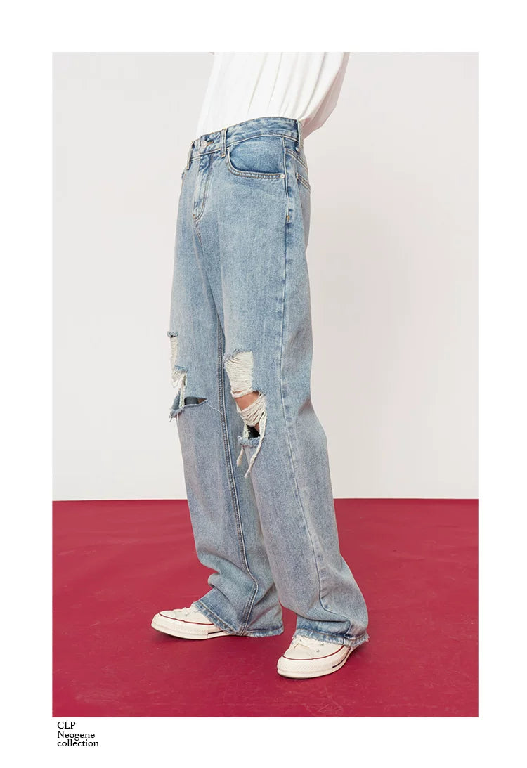 Men's Distressed Baggy Straight Jeans