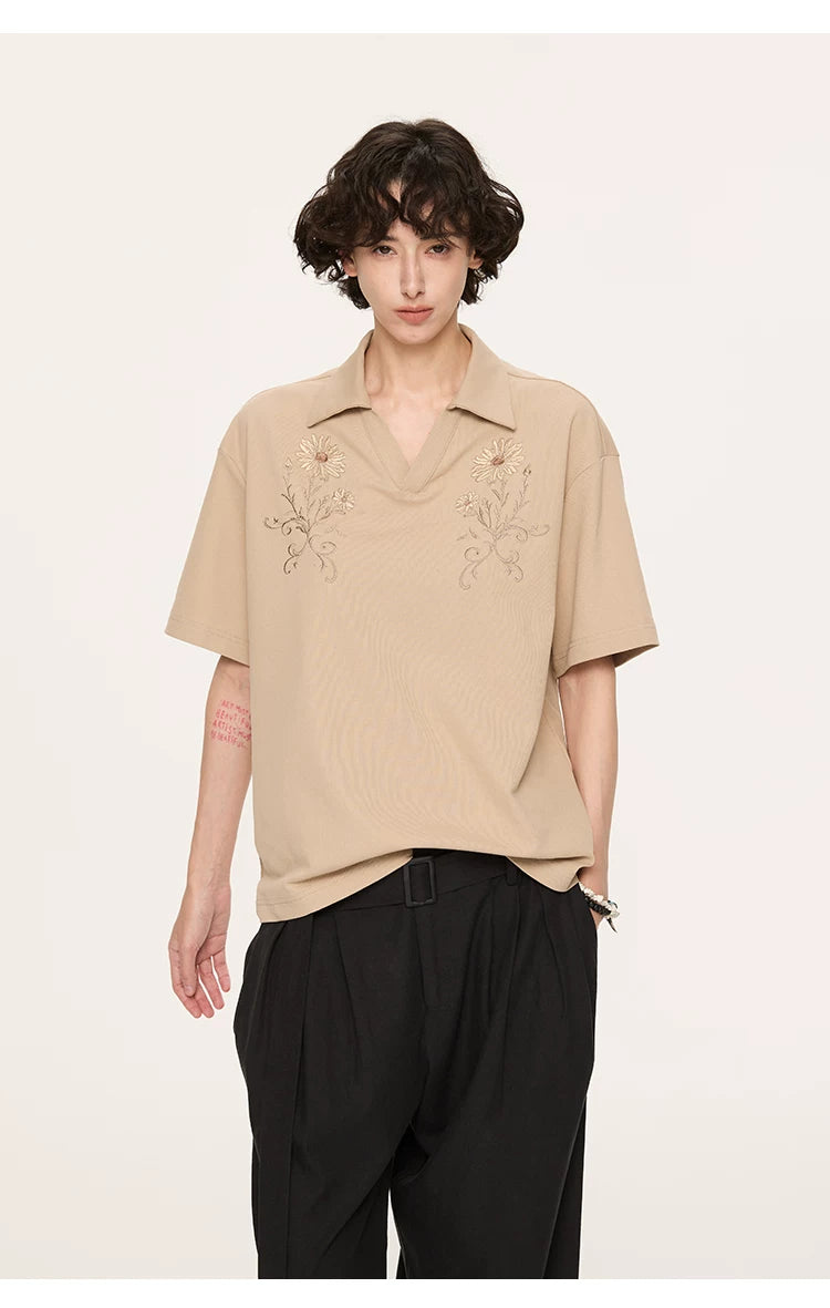 Embroidered Seagull V-neck Polo Shirts