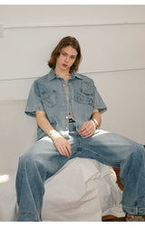 Deconstructed Short-Sleeve Denim Shirt