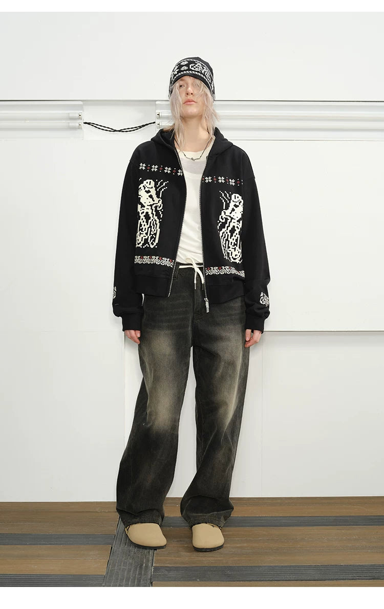 Fair Isle Print Zip Hoodie