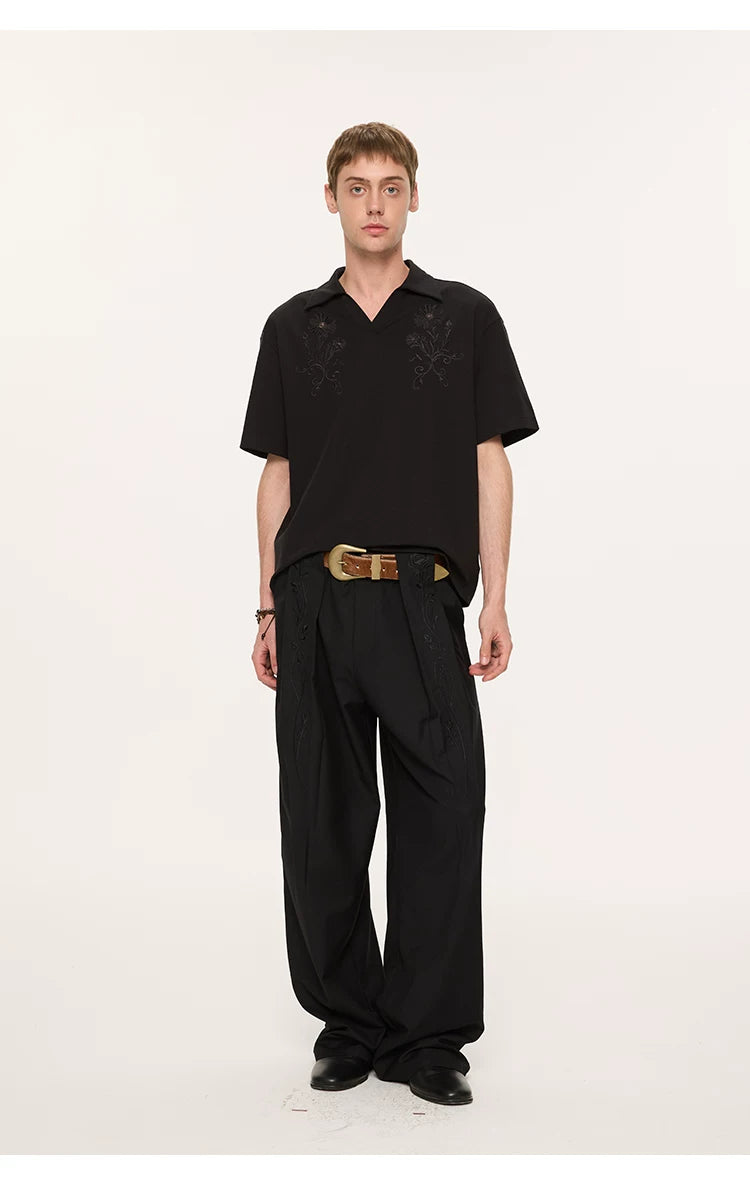 Embroidered Seagull V-neck Polo Shirts