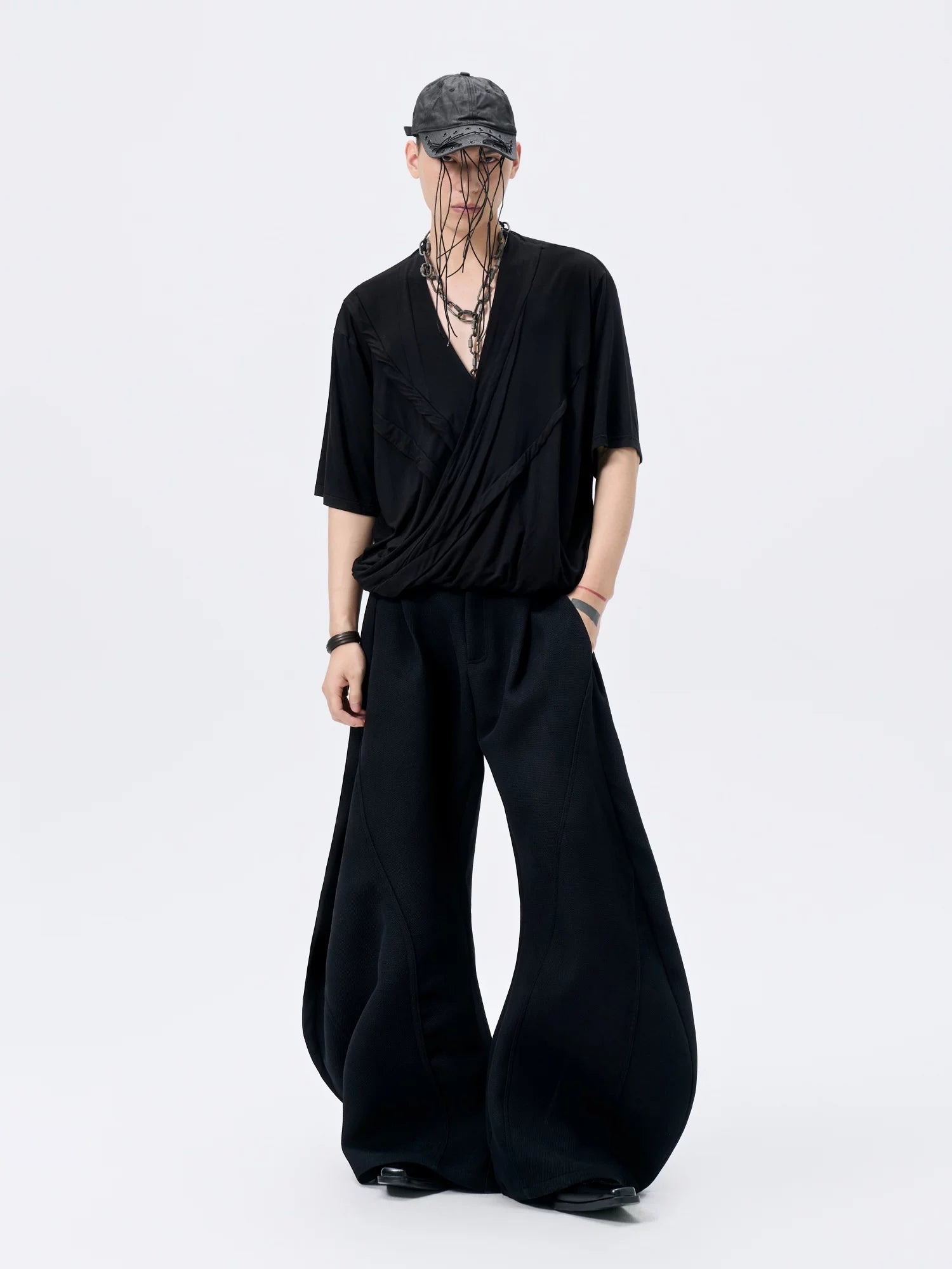 Black Y-Neck Magnetic Double Door Tee