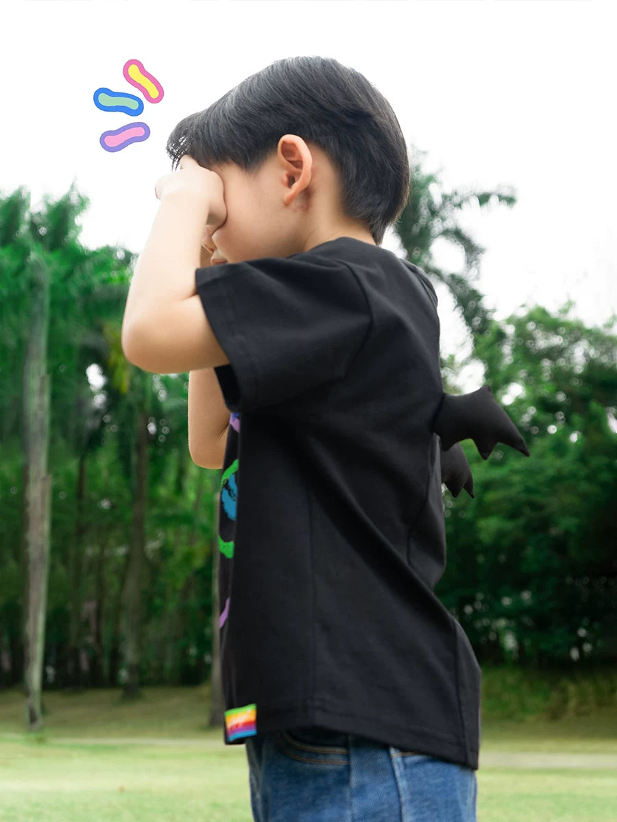 Black Graffiti Devil Wings Cotton Tees